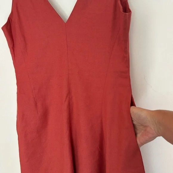 Theory linen blend  Tadayon Stretch Midi Dress V-
Neck Sz 2 - Picture 6 of 11